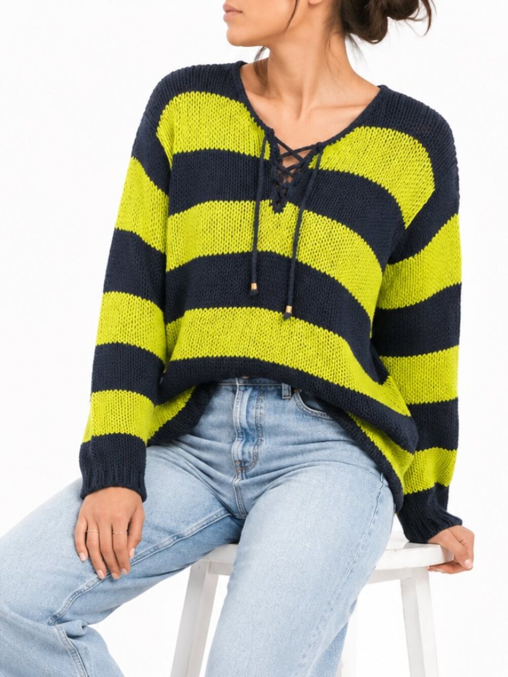 Michael Kors Lime Green Striped Sweater Size XS